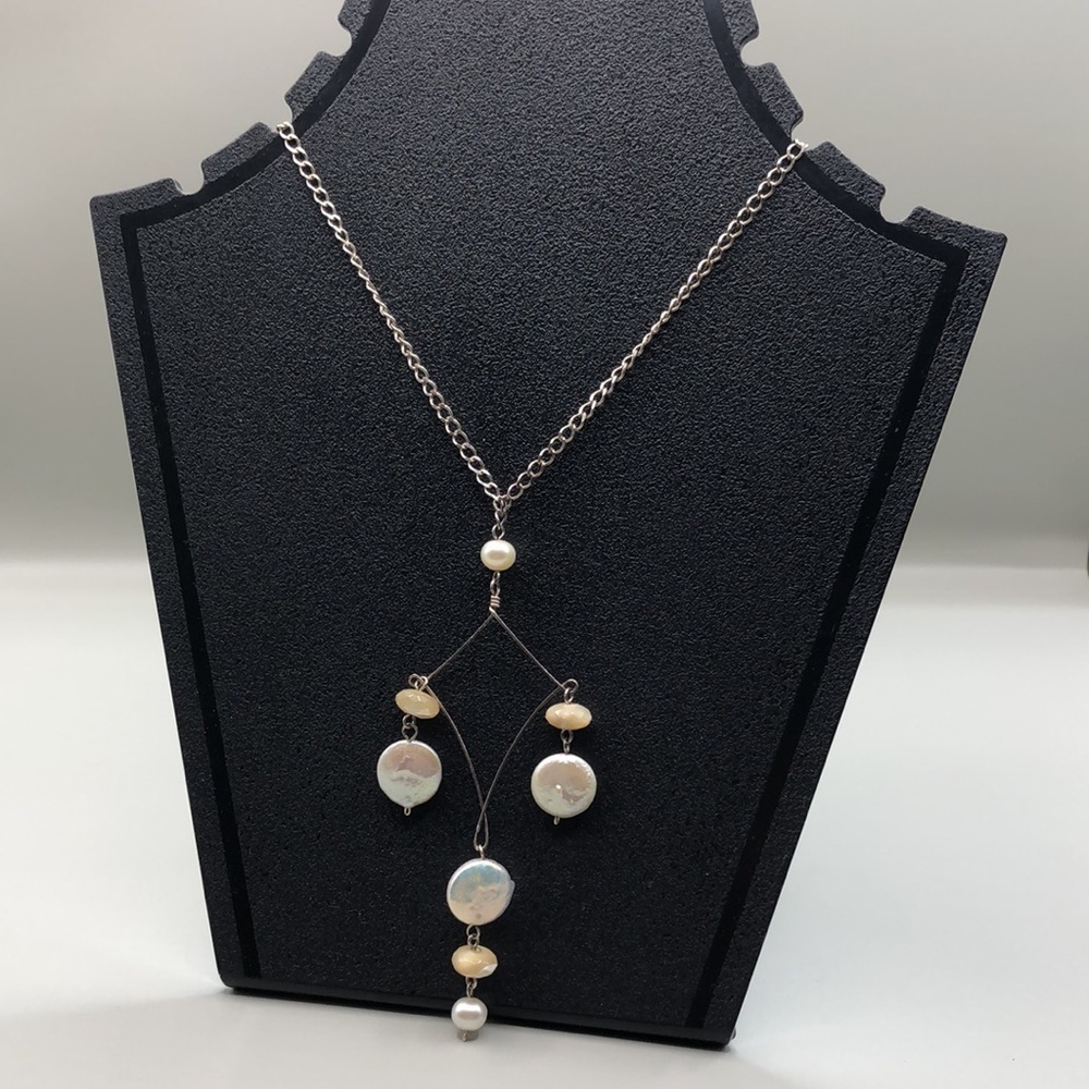 Artisan designer Liz Henry sterling silver and pearl statement necklace.